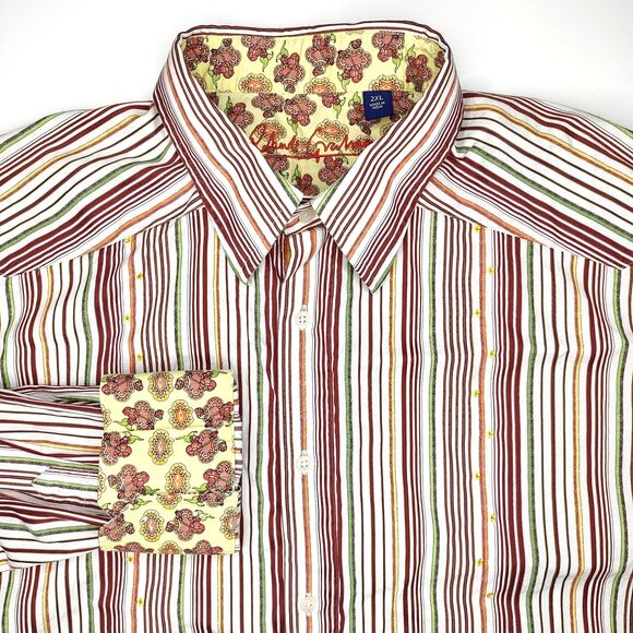 Robert Graham Striped Floral Flip Cuff Button Front Shirt Mens Size 2XL - Picture 1 of 7